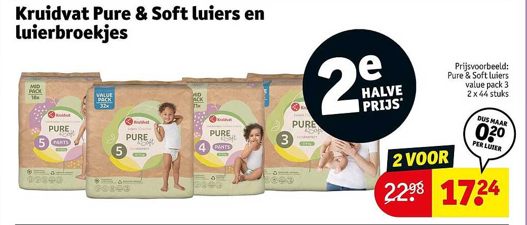 Kruidvat Pure & Soft luiers en luierbroekjes 2e halve prijs