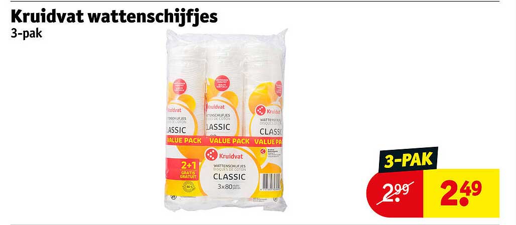 Kruidvat wattenschijfjes 3-pak 2+1 gratis