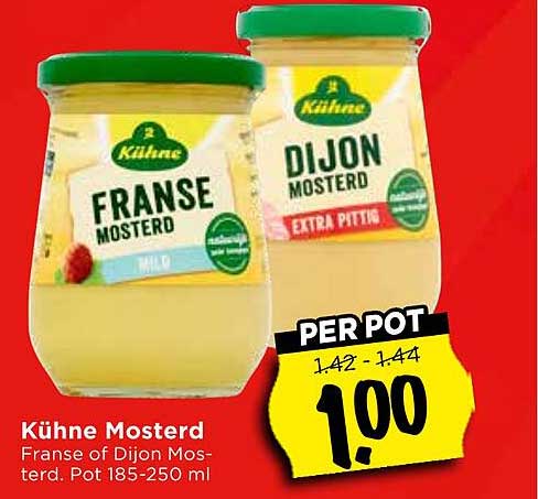 Kühne Mosterd Franse of Dijon Mosterd. Pot 185-250 ml
