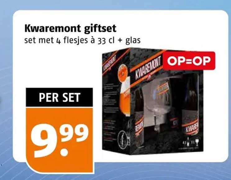 Kwaremont giftset set met 4 flesjes à 33 cl + glas