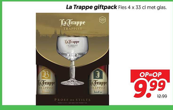 La Trappe giftpack Fles 4 x 33 cl met glas