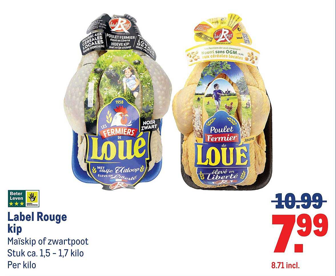 Label Rouge kip Maïskip of zwartpoot Stuk ca. 1,5 - 1,7 kilo Per kilo