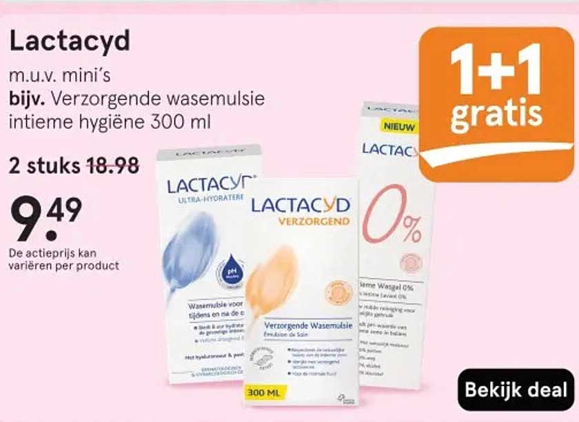 Lactacyd m.u.v. mini’s bijv. Verzorgende wasemulsie intieme hygiëne 300 ml 1+1 gratis