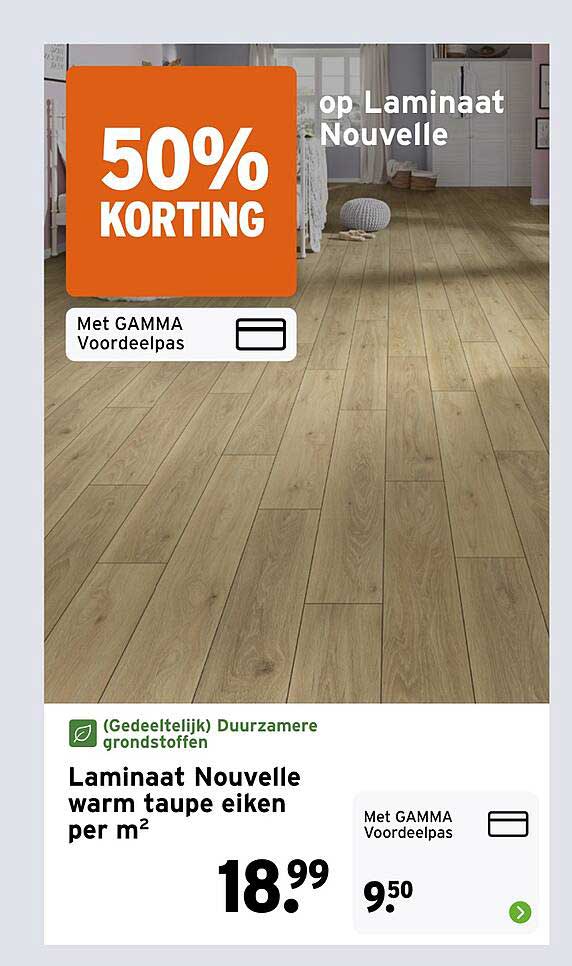 Laminaat Nouvelle warm taupe eiken per m² 50% korting Met GAMMA Voordeelpas