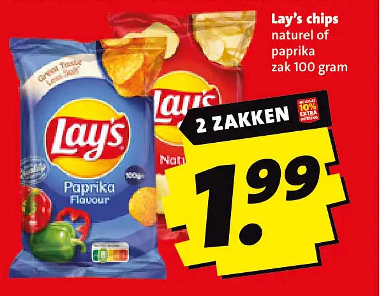 Lay's chips naturel of paprika zak 100 gram 2 ZAKKEN