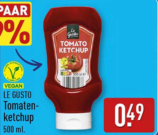 LE GUSTO Tomaten-ketchup 500 ml.