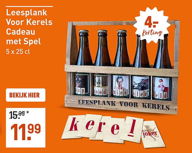 Leesplank Voor Kerels Cadeau met Spel 5 x 25 cl 4,- korting