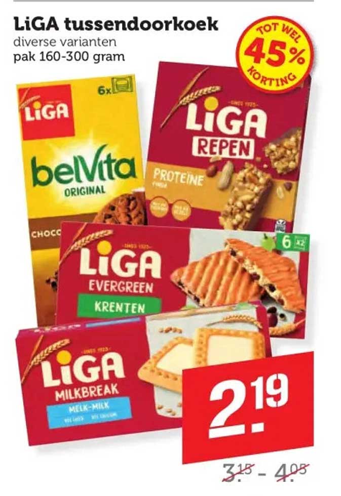 LiGA tussendoorkoek diverse varianten pak 160-300 gram