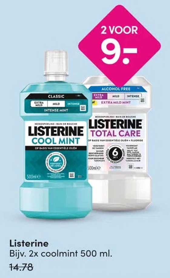 Listerine Bijv. 2x coolmint 500 ml. 2 VOOR 9.-