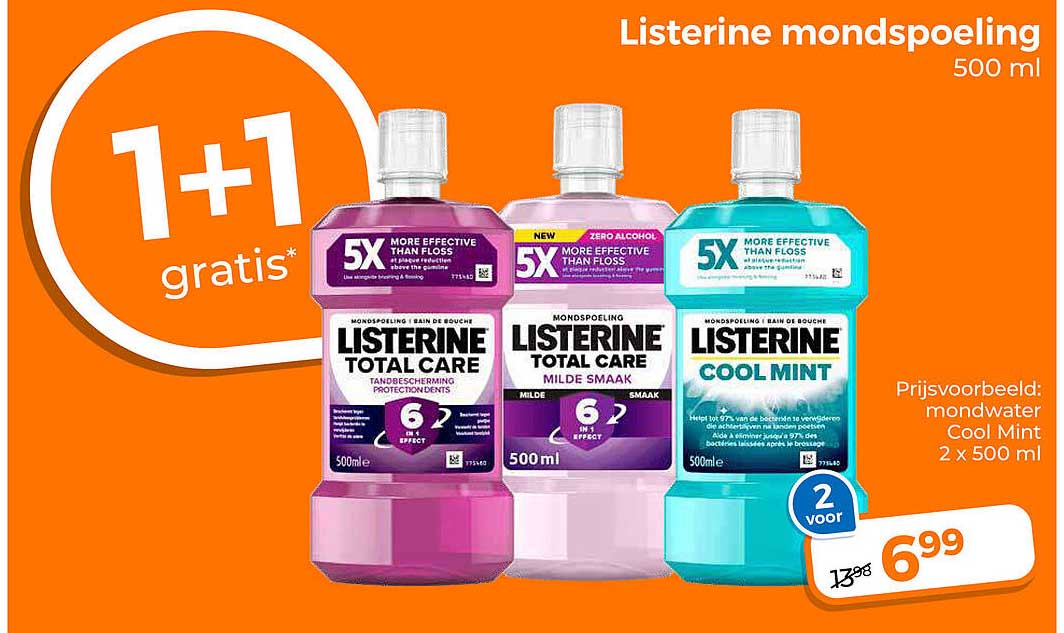 Listerine mondspoeling 500 ml 1+1 gratis