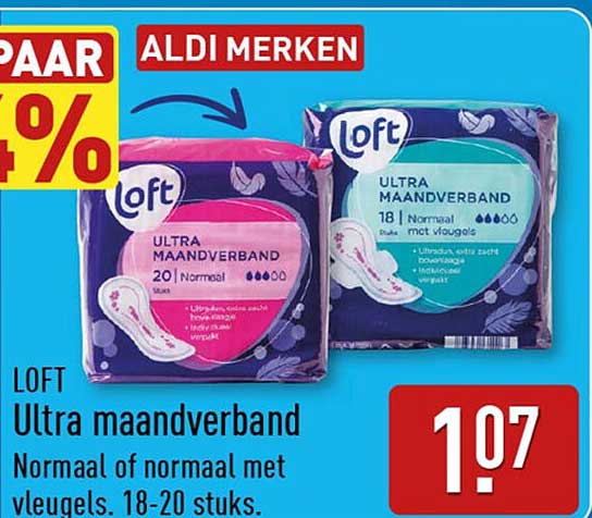LOFT Ultra maandverband Normaal of normaal met vleugels. 18-20 stuks.
