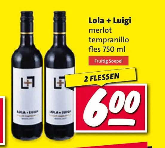 Lola + Luigi merlot tempranillo fles 750 ml 2 FLESSEN