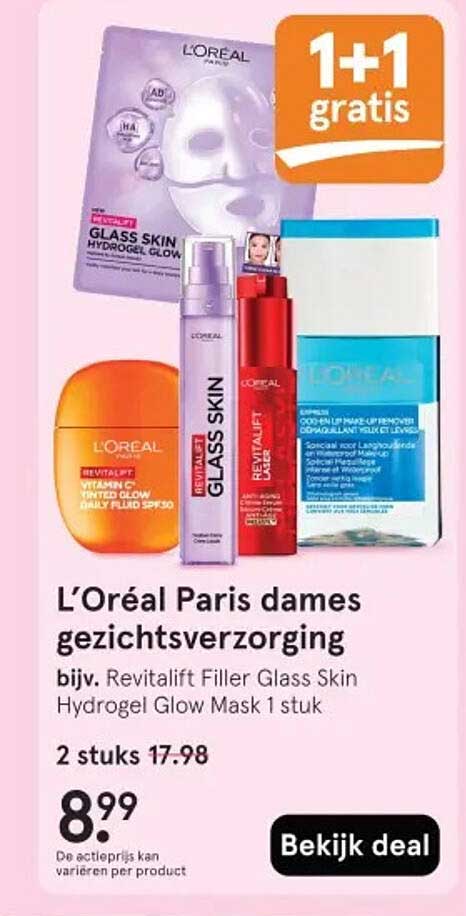 L'Oréal Paris dames gezichtsverzorging 1+1 gratis