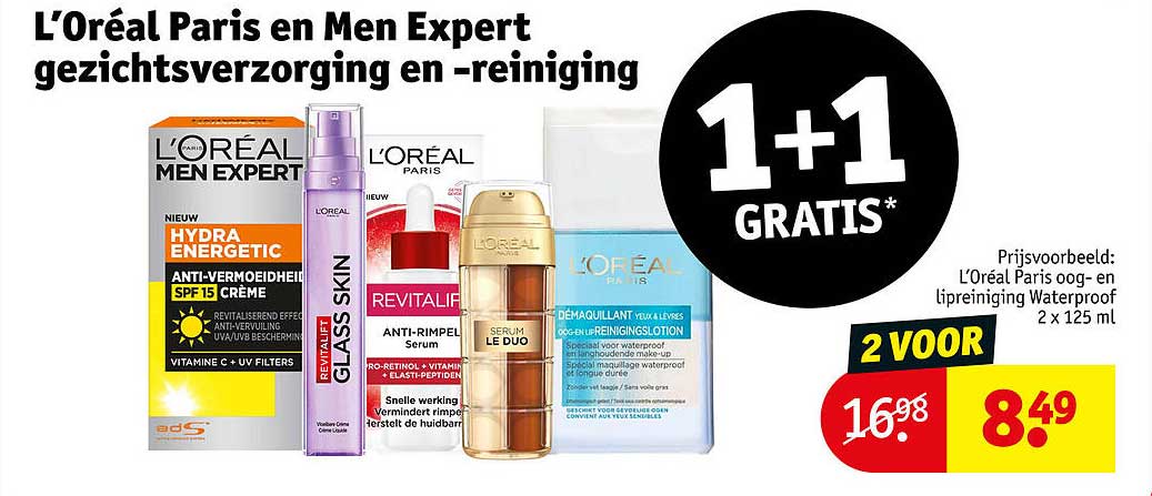 L'Oréal Paris en Men Expert gezichtsverzorging en -reiniging 1+1 GRATIS*