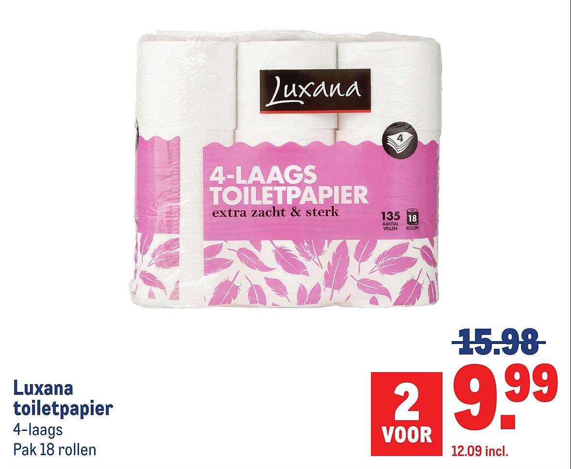 Luxana toiletpapier 4-laags Pak 18 rollen 2 voor