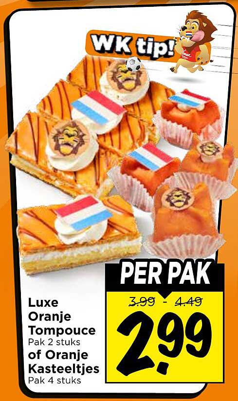 Luxe Oranje Tompouce Pak 2 stuks of Oranje Kasteeltjes Pak 4 stuks