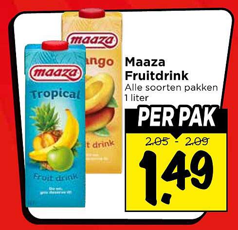 Maaza Fruitdrink Alle soorten pakken 1 liter PER PAK