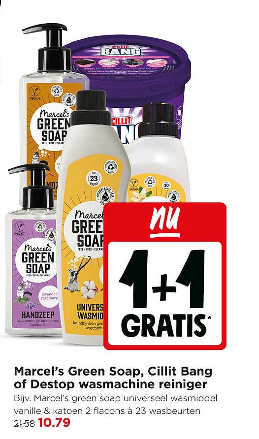 Marcel’s Green Soap, Cillit Bang of Destop wasmachine reiniger 1+1 GRATIS