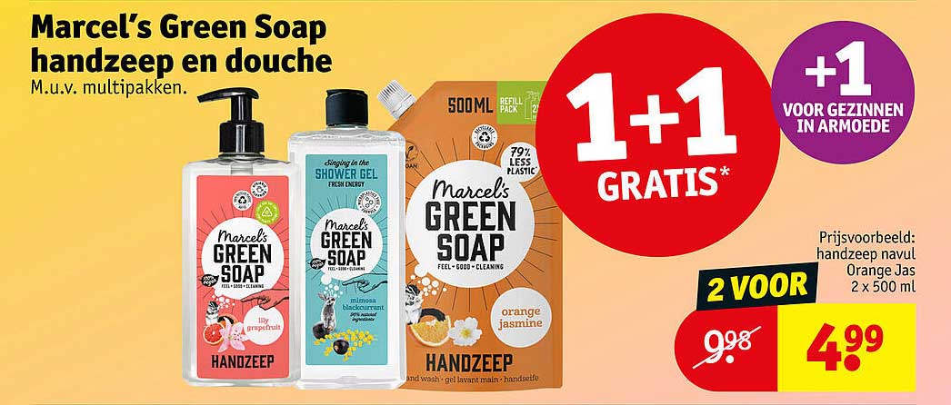 Marcel’s Green Soap handzeep en douche M.u.v. multipakken. 1+1 GRATIS*