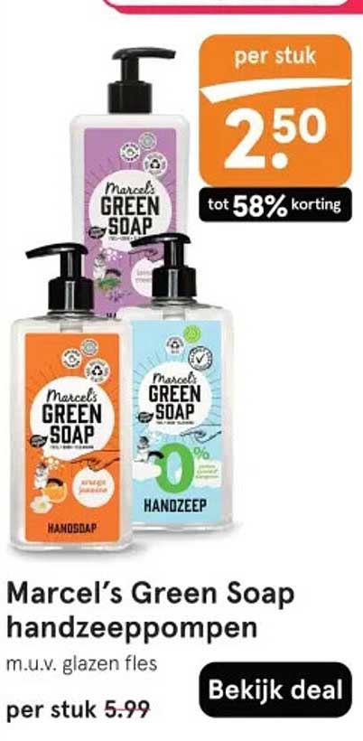Marcel’s Green Soap handzeepompem m.u.v. glazen fles