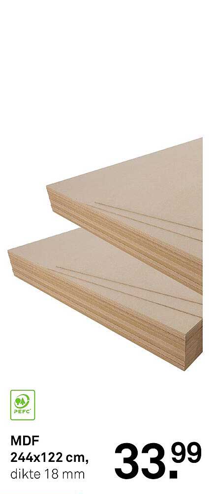 MDF 244x122 cm, dikte 18 mm