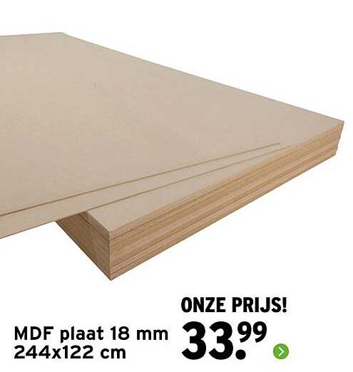 MDF plaat 18 mm 244x122 cm ONZE PRIJS!
