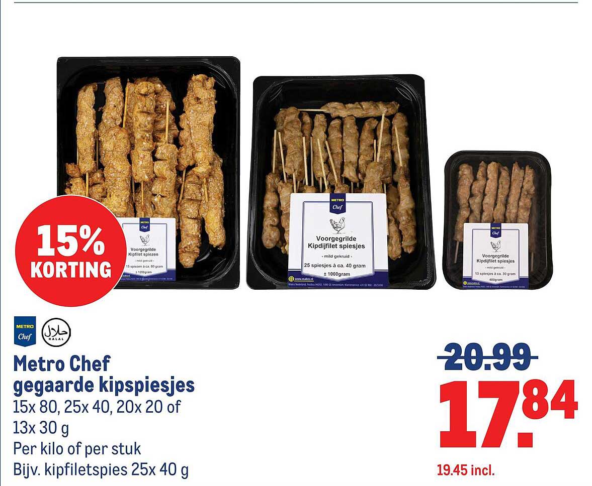 Metro Chef gegaarde kipspiesjes