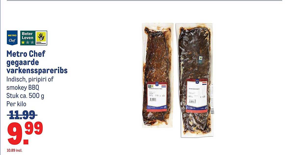 Metro Chef gegaarde varkensspareribs Indisch, piri piri of smokey BBQ