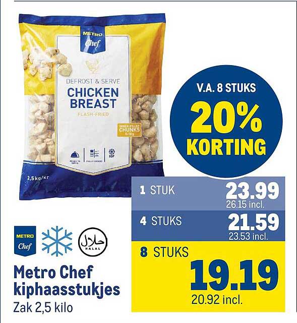 Metro Chef kiphaasstukjes Zak 2,5 kilo V.A. 8 STUKS 20% KORTING