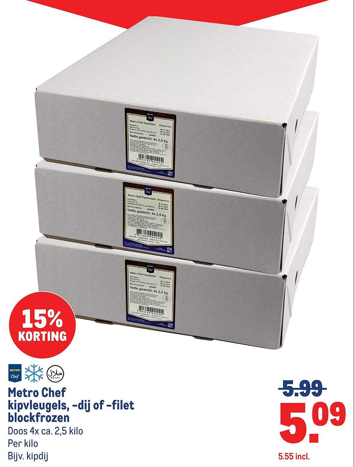 Metro Chef kipvleugels, -dij of -filet blockrozen 15% korting
