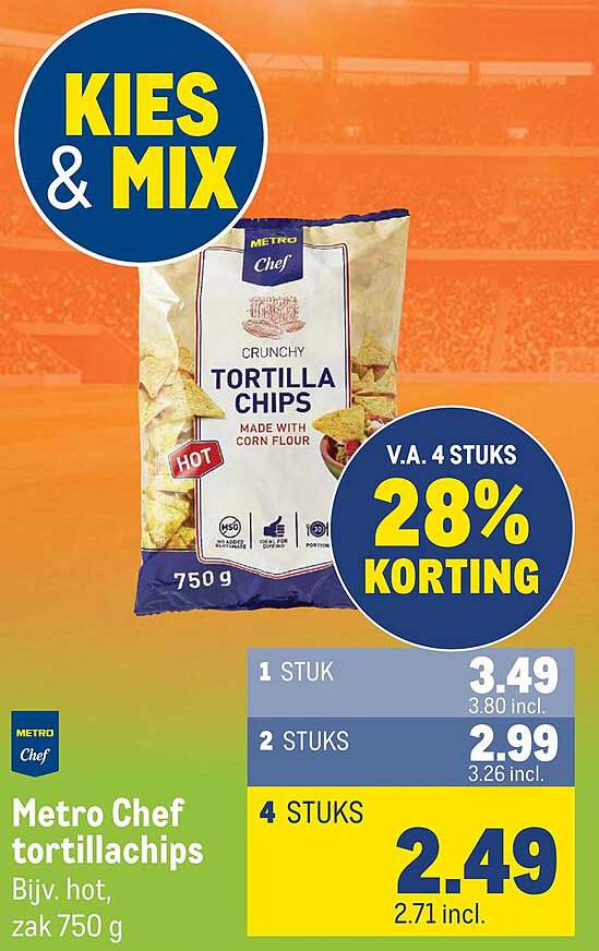 Metro Chef tortillachips Bijv. hot, zak 750 g
