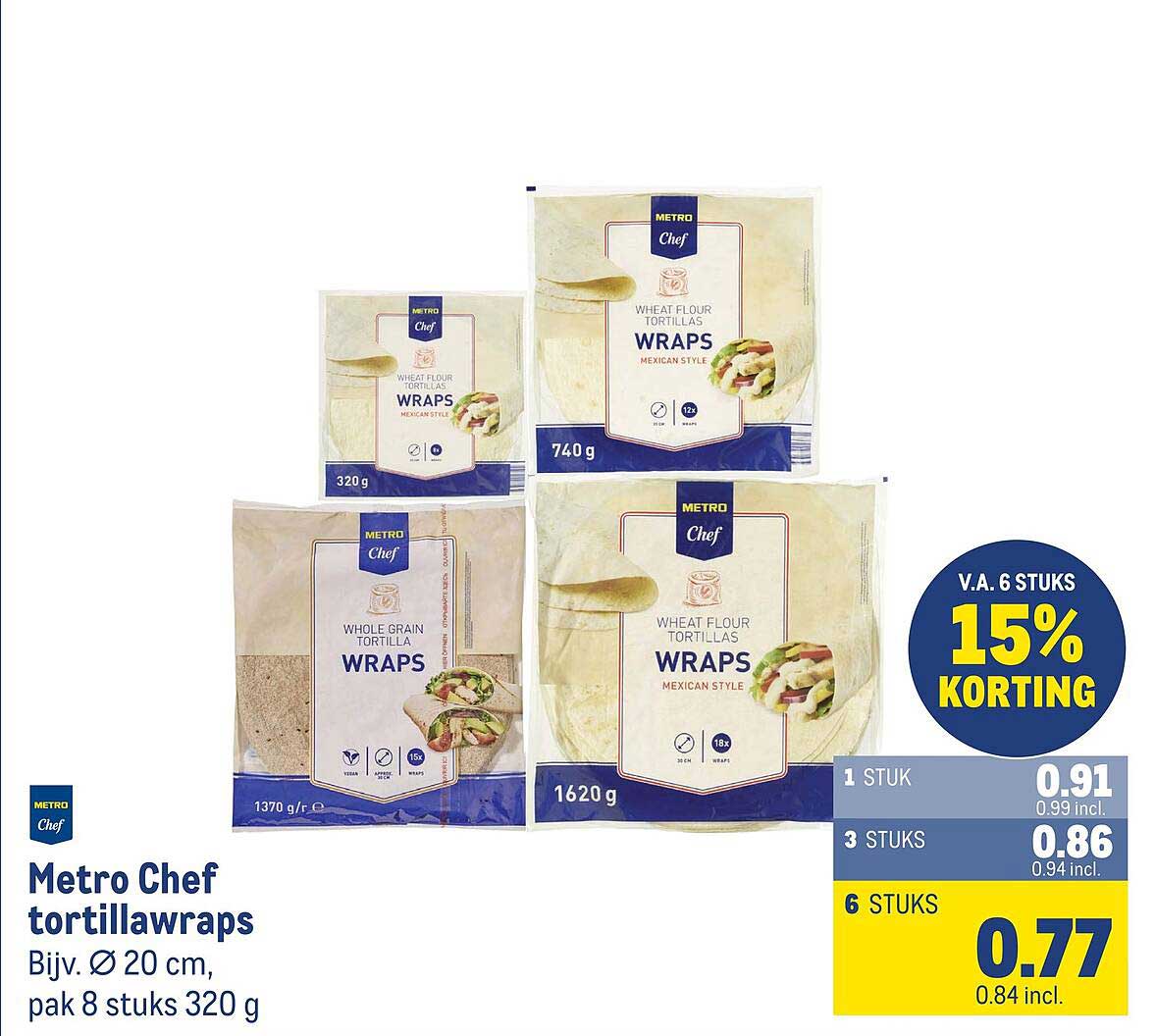 Metro Chef tortillawraps Bijv. Ø 20 cm, pak 8 stuks 320 g