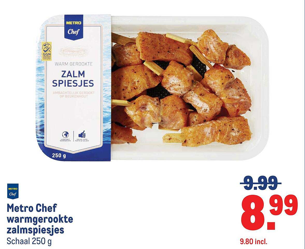 Metro Chef warmgerookte zalmspiesjes Schaal 250 g