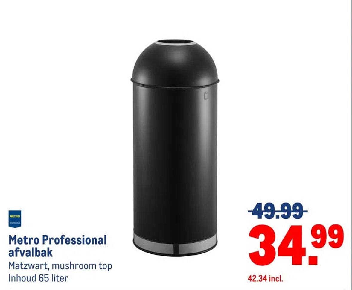 Metro Professional afvalbak Matzwart, mushroom top Inhoud 65 liter