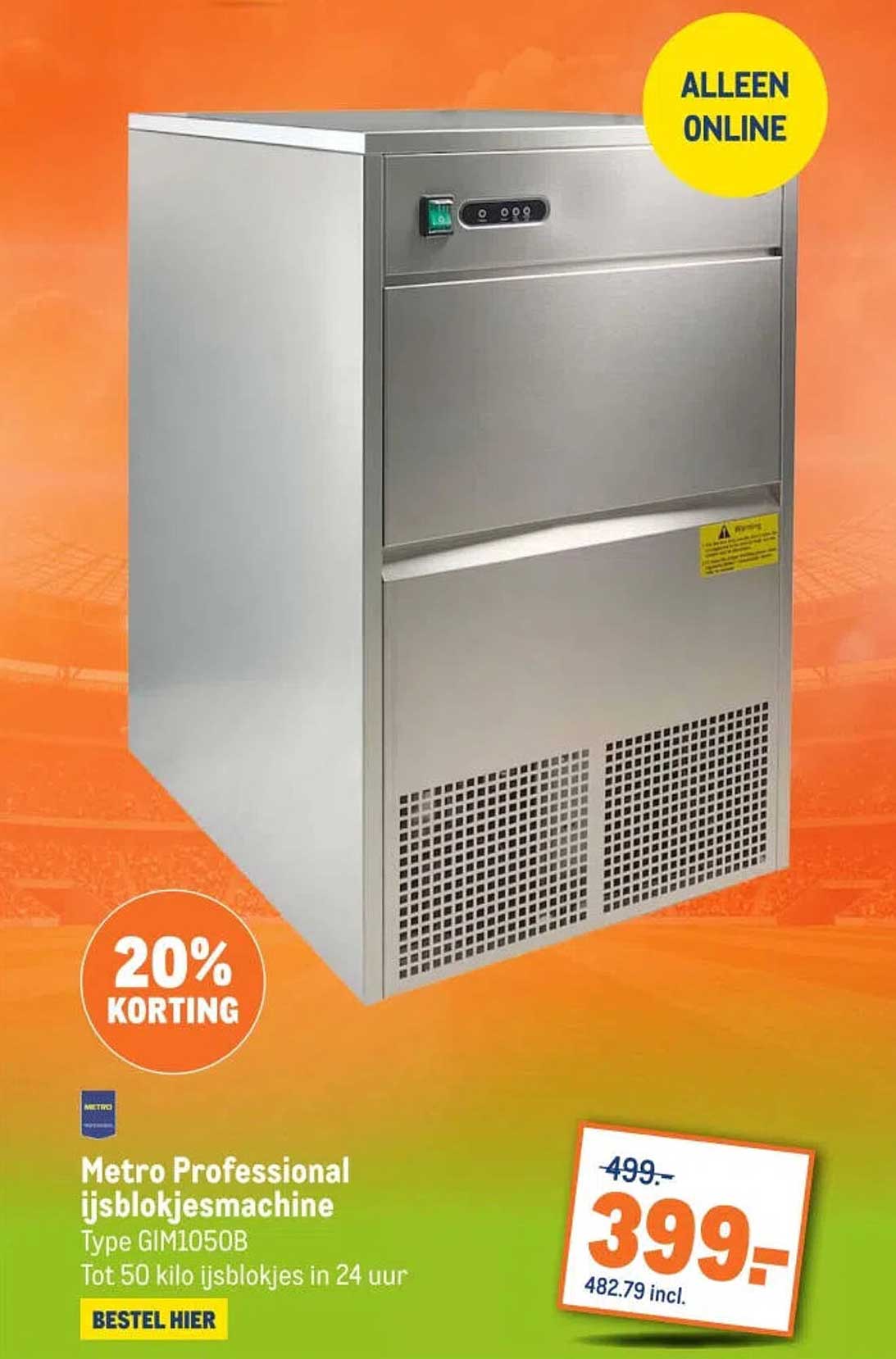 Metro Professional ijsblokjesmachine Type GIM1050B Tot 50 kilo ijsblokjes in 24 uur