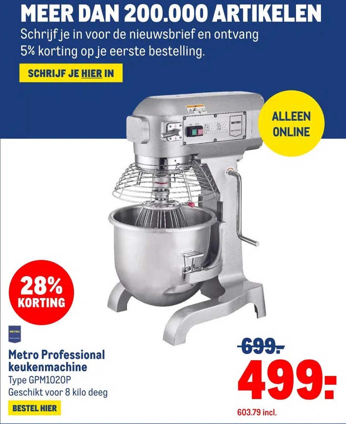 Metro Professional keukenmachine Type GPM1020P Geschikt voor 8 kilo deeg