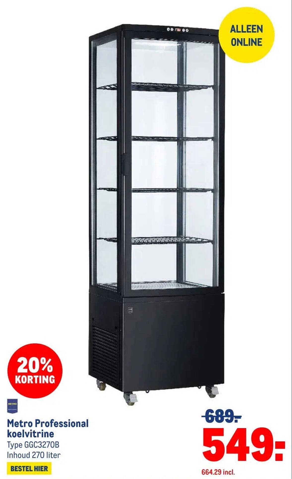 Metro Professional koelvitrine Type GGC3270B Inhoud 270 liter