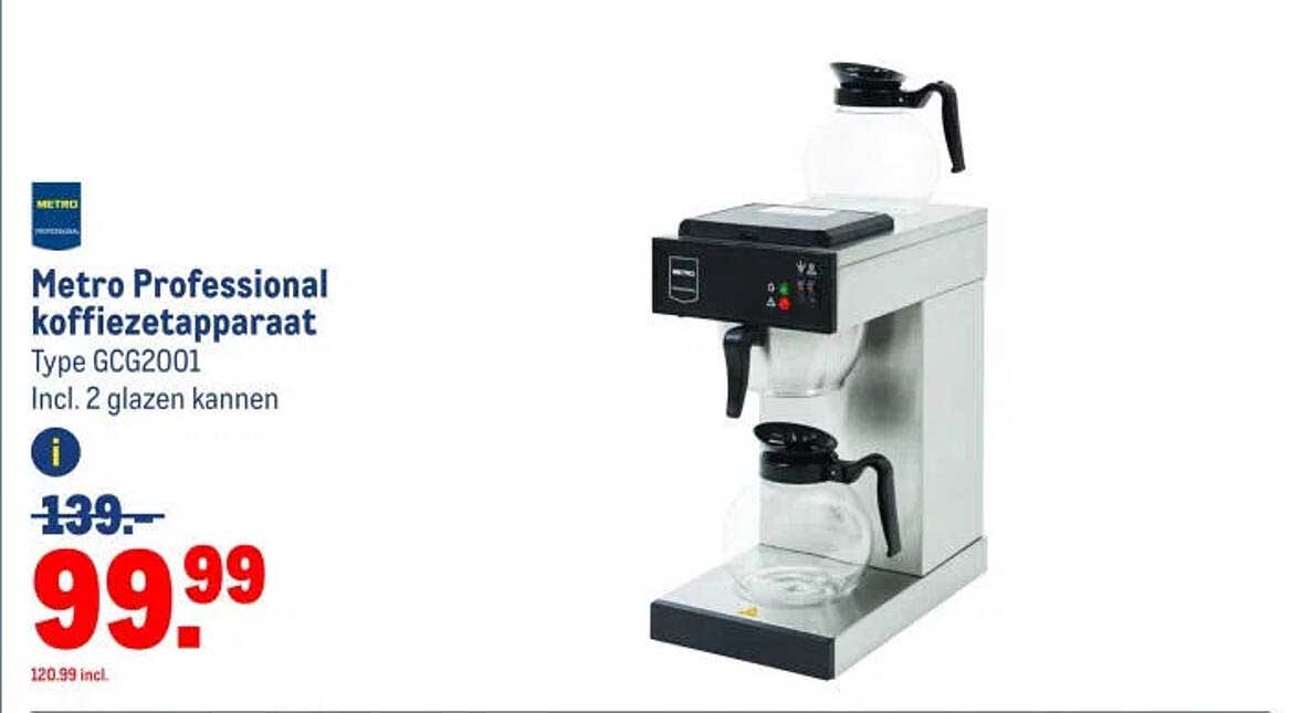 Metro Professional koffiezetapparaat Type GCG2001 Incl. 2 glazen kannen