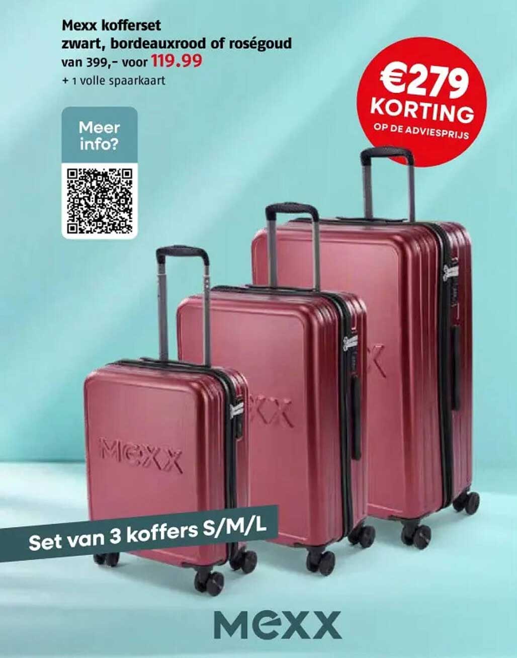 Mexx kofferset zwart, bordeauxrood of roségoud