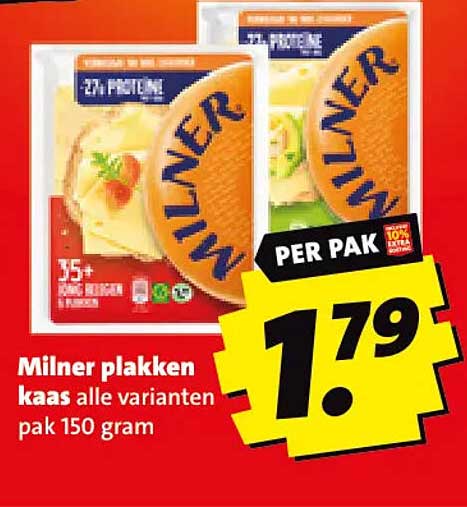 Milner plakken kaas alle varianten pak 150 gram