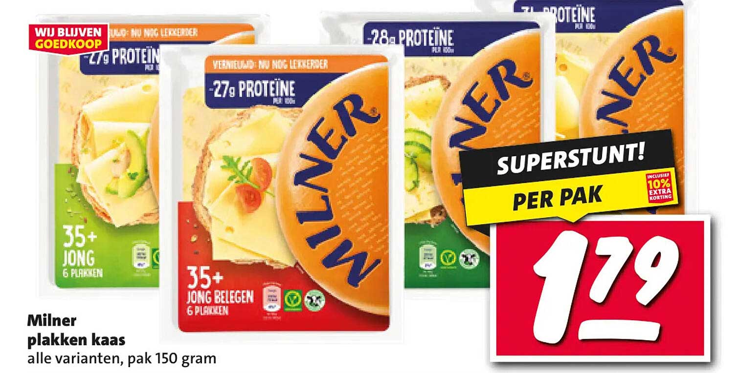 Milner plakken kaas alle varianten, pak 150 gram