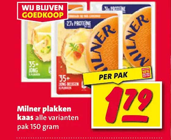 Milner plakken kaas alle varianten pak 150 gram