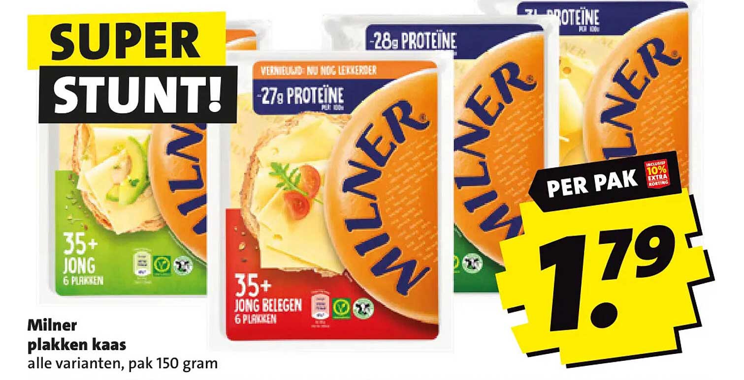 Milner plakken kaas alle varianten, pak 150 gram