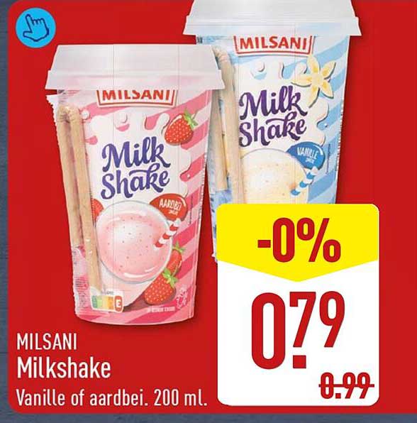 MILSANI Milkshake Vanille of aardbei. 200 ml.