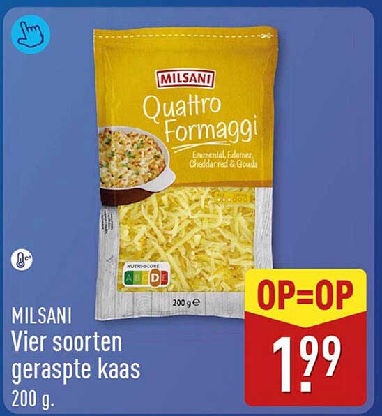 MILSANI Vier soorten geraspte kaas 200 g. OP=OP