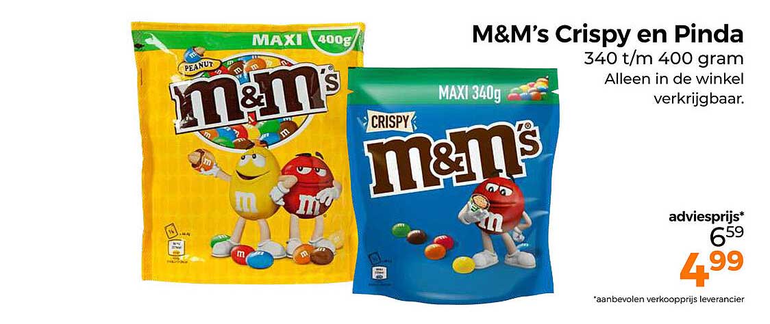 M&M’s Crispy en Pinda 340 t/m 400 gram