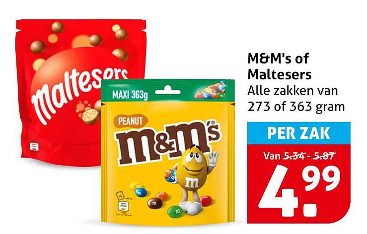 M&M's of Maltesers Alle zakken van 273 of 363 gram PER ZAK