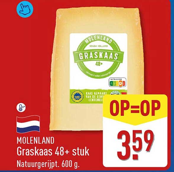 Molenland Graskaas 48+ stuk Natuurgerijpt. 600 g. OP=OP