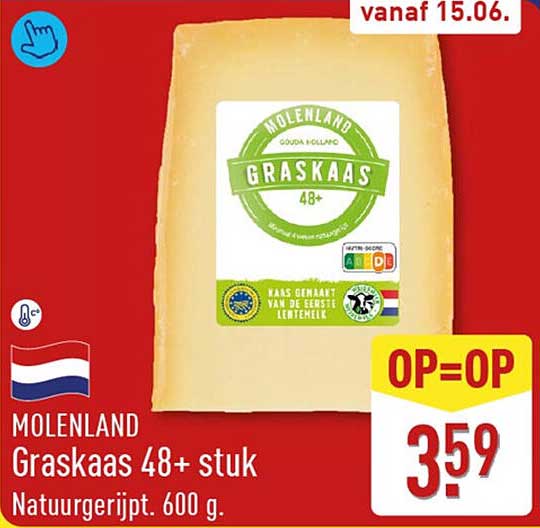 Molenland Graskaas 48+ stuk Natuurgerijpt. 600 g. OP=OP