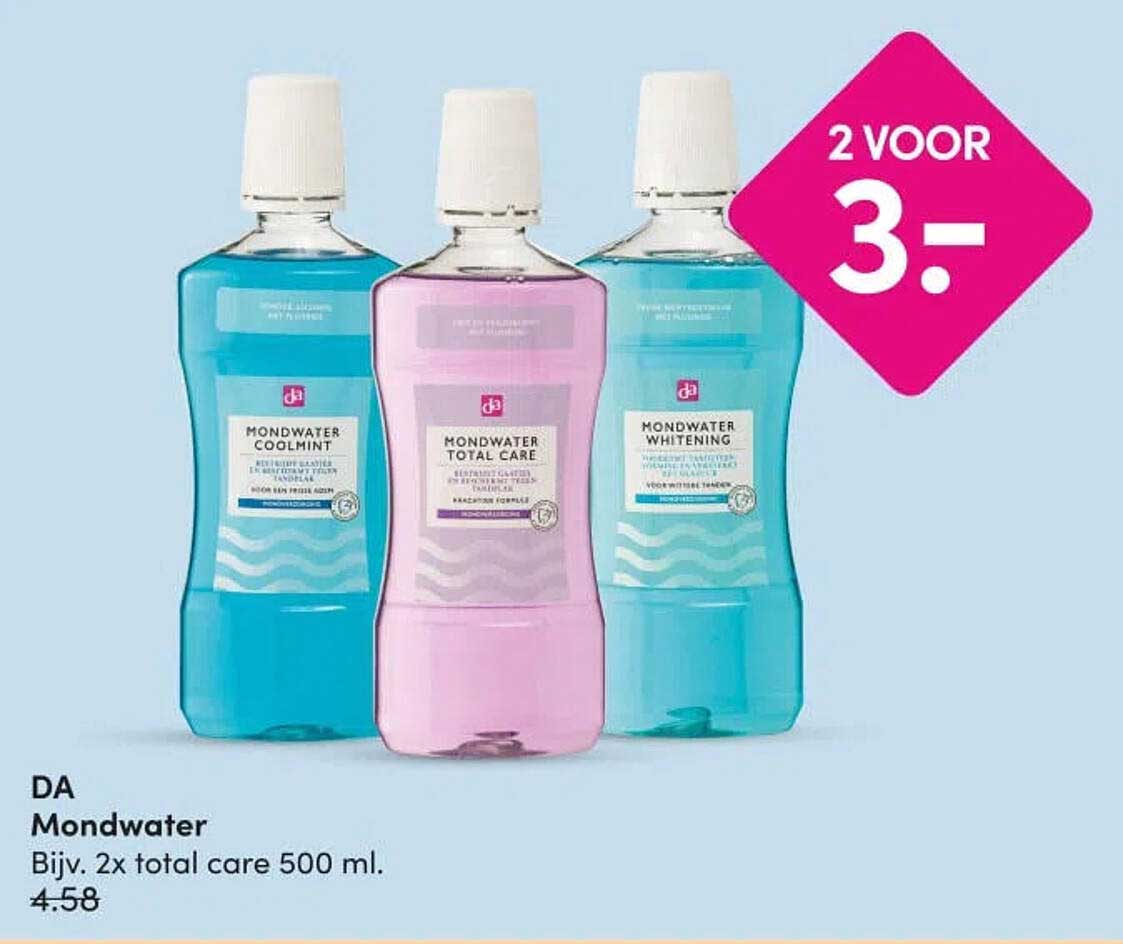 Mondwater Bijv. 2x total care 500 ml. 2 voor 3.-
